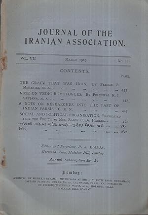 Seller image for Journal of the Iranian Association. - Vol. VII - N 12 - Marc 1919. for sale by PRISCA