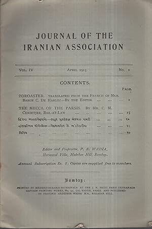 Seller image for Journal of the Iranian Association. - Vol. IV - N 1 - April 1915. for sale by PRISCA