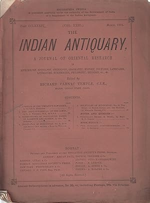 Seller image for The Indian Antiquary, a Journal of Oriental research - Part. CCLXXXIV - Vol. XXIII - March 1894. for sale by PRISCA