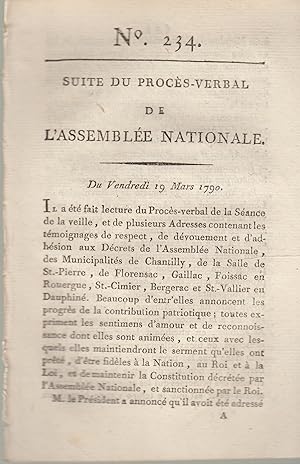 Bild des Verkufers fr Suite du procs -Verbal de L'Assemble Nationale. Du vendredi 19 mars 1790,. N 234 zum Verkauf von PRISCA