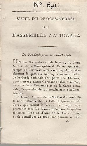 Bild des Verkufers fr Suite du procs -Verbal de L'Assemble Nationale. Du Vendredi Premier Juillet 1791. N 691 zum Verkauf von PRISCA