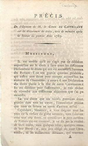 Seller image for Prcis de l'opinion de M. le comte de Castellane sur la dclaration de droits : crit de mmoire aprs la sance du premier aot 1789. for sale by PRISCA