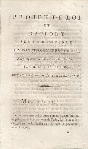 Image du vendeur pour Projet de loi et rapport sur la rsidence des fonctionnaires publics : fait au nom du Comit de constitution mis en vente par PRISCA