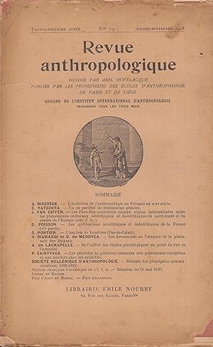 Image du vendeur pour Revue anthropologique - 38 anne - N 7-9 - Juillet/Septembre 1928. mis en vente par PRISCA