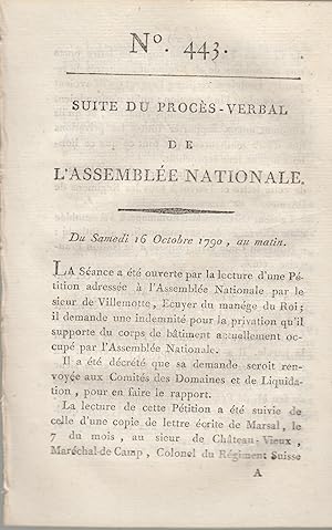 Image du vendeur pour Suite du procs -Verbal de L'Assemble Nationale. Du samedi 16 Octobre 1790, au matin. N 443 mis en vente par PRISCA