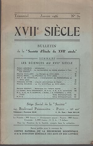 Bild des Verkufers fr XVII sicle. - Bulletin de la "Socit d'tude du XVII sicle". - Janvier 1956 - N 30. zum Verkauf von PRISCA