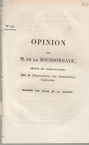 Bild des Verkufers fr Chambre des Dputs - Opinion de M. de la Bourdonnaye, Dput de Maine-et-Loire, sur le Dgrvement des Impositions indirectes. - Imprime par ordre de la Chambre. zum Verkauf von PRISCA