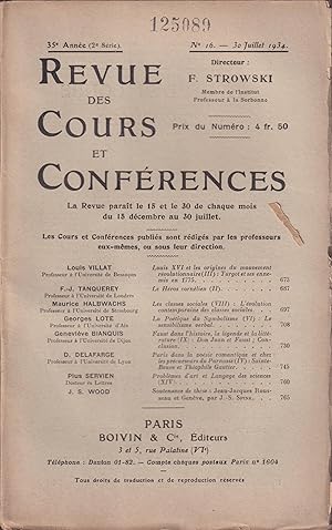 Seller image for Revue des Cours et Confrences. - 35 Anne (2 Srie) - N 16 - 30 Juillet 1934. for sale by PRISCA