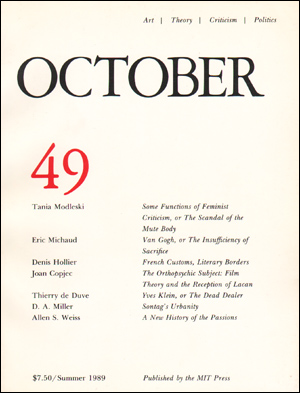 Immagine del venditore per October, No. 49 (Summer 1989) venduto da Specific Object / David Platzker