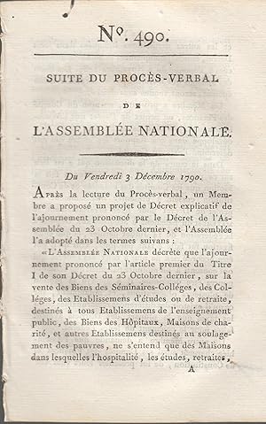 Seller image for Suite du procs -Verbal de L'Assemble Nationale. Du Vendredi 3 Dcembre 1790. N 490 for sale by PRISCA