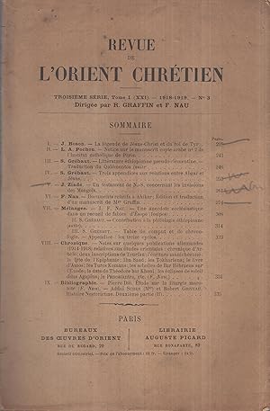 Imagen del vendedor de Revue de l'Orient Chrtien. - 3 Srie - tome I (XXI) - 1918-1919 - N 3. a la venta por PRISCA