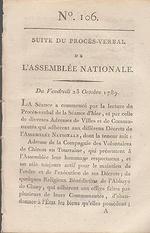 Seller image for Suite du Procs -Verbal de L'Assemble Nationale. Du Vendredi 23 Octobre 1789. N 106 for sale by PRISCA