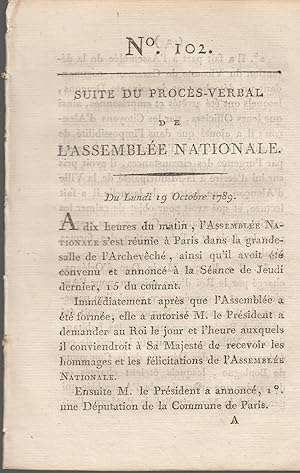 Seller image for Suite du Procs -Verbal de L'Assemble Nationale. Du Lundi 19 Octobre 1789. N 102 for sale by PRISCA
