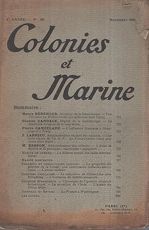 Imagen del vendedor de Colonies et Marine. - V Anne - N 39 - Novembre 1921. a la venta por PRISCA