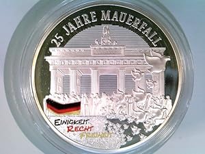 Münze/Medaille, 25 Jahre Mauerfall, Sammlermünze 2014, CU versilbert mit Teilvergoldung