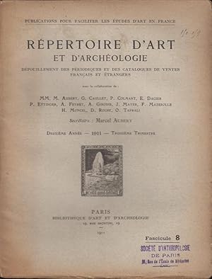 Seller image for Rpertoire d'Art et d'Archologie. Dpouillement des Priodiques franais et trangers. - 2 Anne - 1911 - 3 Trimestre - Fascicule 8 for sale by PRISCA