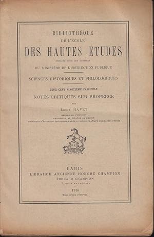 Immagine del venditore per Bibliothque de l'cole des Hautes tudes. - 220 Fascicule - Notes critiques sur Properce. venduto da PRISCA