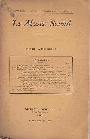 Bild des Verkufers fr Le Muse Social - XXXVIII Anne - N 3 - Nouvelle Srie - Mars 1931. zum Verkauf von PRISCA