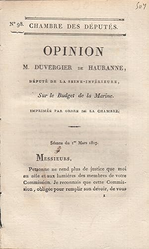 Immagine del venditore per Chambre des Dputs. Opinion de M. Duvergier de Hauranne, . sur le budget de la marine . Sance du 1er mars 1817. venduto da PRISCA