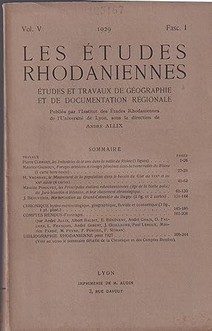 Bild des Verkufers fr Les tudes Rhodaniennes. - tudes et Travaux de Gographie et de Documentation Rgionale. - Vol. V - Fasc. 1. zum Verkauf von PRISCA