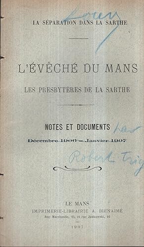 Imagen del vendedor de La sparation dans la Sarthe. - L'vch du Mans. Les Presbytres de la Sarthe. - Notes et Documents Dcembre 1906 - Janvier 1907. a la venta por PRISCA