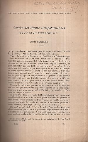 Seller image for Courbe des Moeurs Msopotamiennes du 30 au 11 sicle avant J.-C. - Essai Historique. for sale by PRISCA