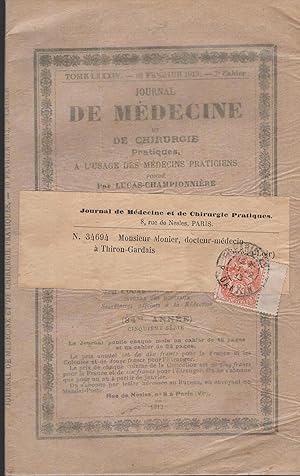 Imagen del vendedor de Journal de Mdecine et de Chirurgie Pratiques,  l'usage des Mdecins Praticiens. - Tome LXXXIV - 3 Cahier - 10 Fvrier 1913 - 84 Anne - 5 Srie. a la venta por PRISCA