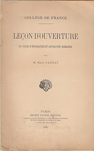 Imagen del vendedor de Leon d'ouverture du cours d'pigraphie et antiquits romaines. Collge de France a la venta por PRISCA