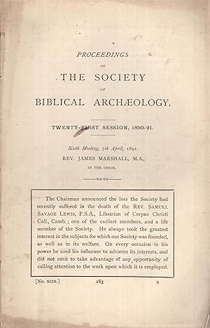 Image du vendeur pour Proceedings of the Society of Biblical Archaeology. - Twenty-First Session mis en vente par PRISCA