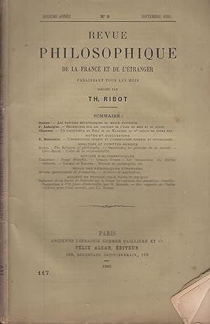 Imagen del vendedor de Revue Philosophique de la France et de l'tranger - N 9 - Dixime anne - Septembre 1885. a la venta por PRISCA