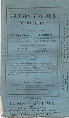 Seller image for Archives Gnrales de Mdecine. - Aot 1882. for sale by PRISCA