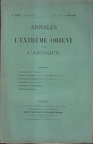 Imagen del vendedor de Annales de l'Extrme Orient et de l'Afrique. - 13 Anne - 2 Srie - N 149 - 1er Mars 1890. a la venta por PRISCA
