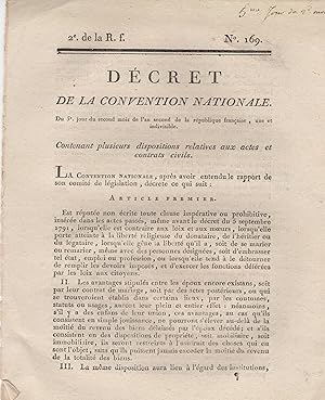 Image du vendeur pour Dcret de la Convention Nationale, du 5 jour du second mois de l'an second de la rpublique franaise, une et indivisible, contenant plusieurs dispositions relatives aux actes et contrats civils. mis en vente par PRISCA