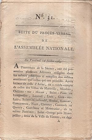 Image du vendeur pour Suite du Procs-Verbal de l'Assemble Nationale. - N 31 - Du Vendredi 24 Juillet 1789. mis en vente par PRISCA