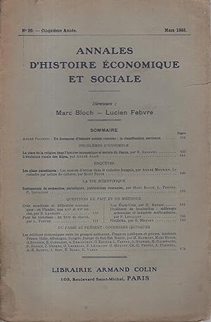 Image du vendeur pour Annales d'Histoire conomique et Sociale. - N 20 - 5 Anne - Mars 1933. mis en vente par PRISCA