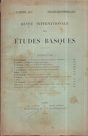 Imagen del vendedor de Revue Internationale des tudes Basques. - 4 Anne - N 3 - Juillet/Septembre 1910. a la venta por PRISCA