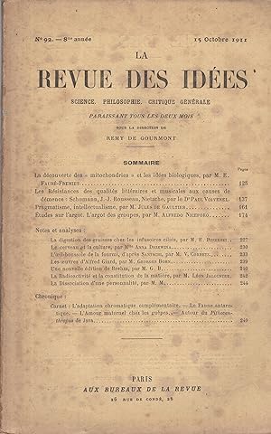 Seller image for La Revue des Ides : Sciences, Philosophie, Critique Gnrale. - 8 Anne - N 92 for sale by PRISCA