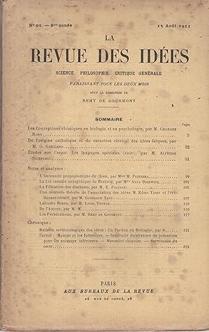 Seller image for La Revue des Ides : Sciences, Philosophie, Critique Gnrale. - 8 Anne - N 91 for sale by PRISCA