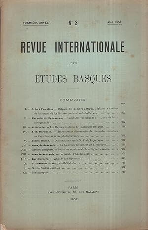 Image du vendeur pour Revue Internationale des tudes Basques. - Premire Anne - N 3 - Mai 1907. mis en vente par PRISCA