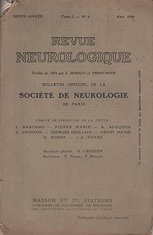 Bild des Verkufers fr Revue Neurologique. - Bulletin officiel de la Socit de Neurologie de Paris. - XXXVI Anne - Tome 1 - N 3 zum Verkauf von PRISCA