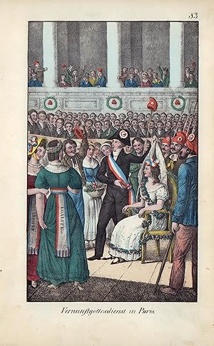 Bild des Verkufers fr Original Lithographie von 1832. Vernunftgottesdienst in Paris. zum Verkauf von ANTIQUARIAT Franke BRUDDENBOOKS