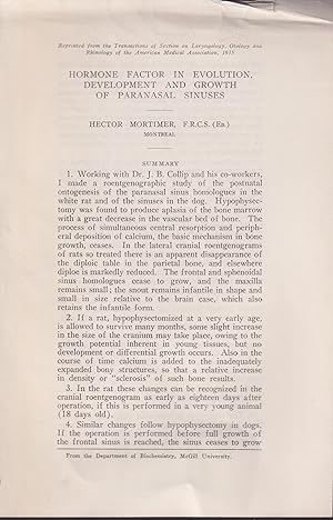 Image du vendeur pour Hormone Factor in Evolution, Development and Growth of Paranasal Sinuses. mis en vente par PRISCA