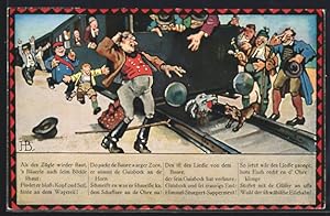 Bild des Verkufers fr Knstler-Ansichtskarte Hans Boettcher: Schwbische Eisenbahn, Bauer findet nur noch den Kopf seines Bockes zum Verkauf von Bartko-Reher