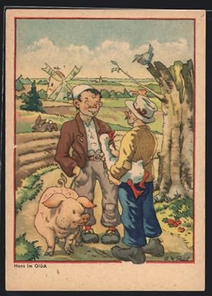 Bild des Verkufers fr Knstler-Ansichtskarte Mrchen von Hans im Glck zum Verkauf von Bartko-Reher