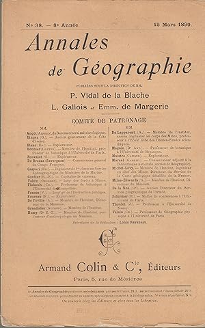 Bild des Verkufers fr Annales de Gographie - N 38 - 8e anne - 15 Mars 1899. zum Verkauf von PRISCA