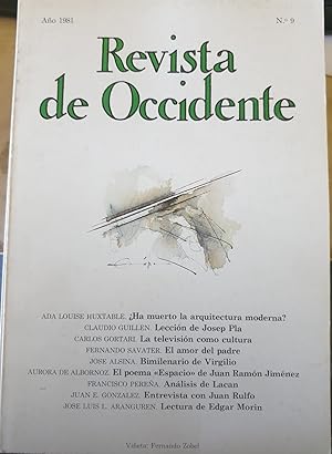 Seller image for REVISTA DE OCCIDENTE. N 9 AO 1981. ADA LOUISE HUXTABLE HA MUERTO LA ARQUITECTURA MODERNA? for sale by Libreria Lopez de Araujo