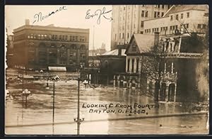 Photo Postcard Dayton, OH, Looking from Fourth, Flood, Hochwasser
