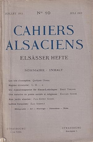 Immagine del venditore per Cahiers Alsaciens. - Elssser Hefte. - N 10 - Juillet 1913 venduto da PRISCA