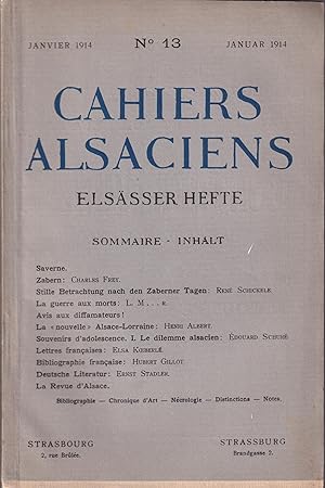 Bild des Verkufers fr Cahiers Alsaciens. - Elssser Hefte. - N 13 - Janvier 1914 zum Verkauf von PRISCA