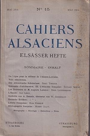 Bild des Verkufers fr Cahiers Alsaciens. - Elssser Hefte. - N 15 - Mai 1914 zum Verkauf von PRISCA